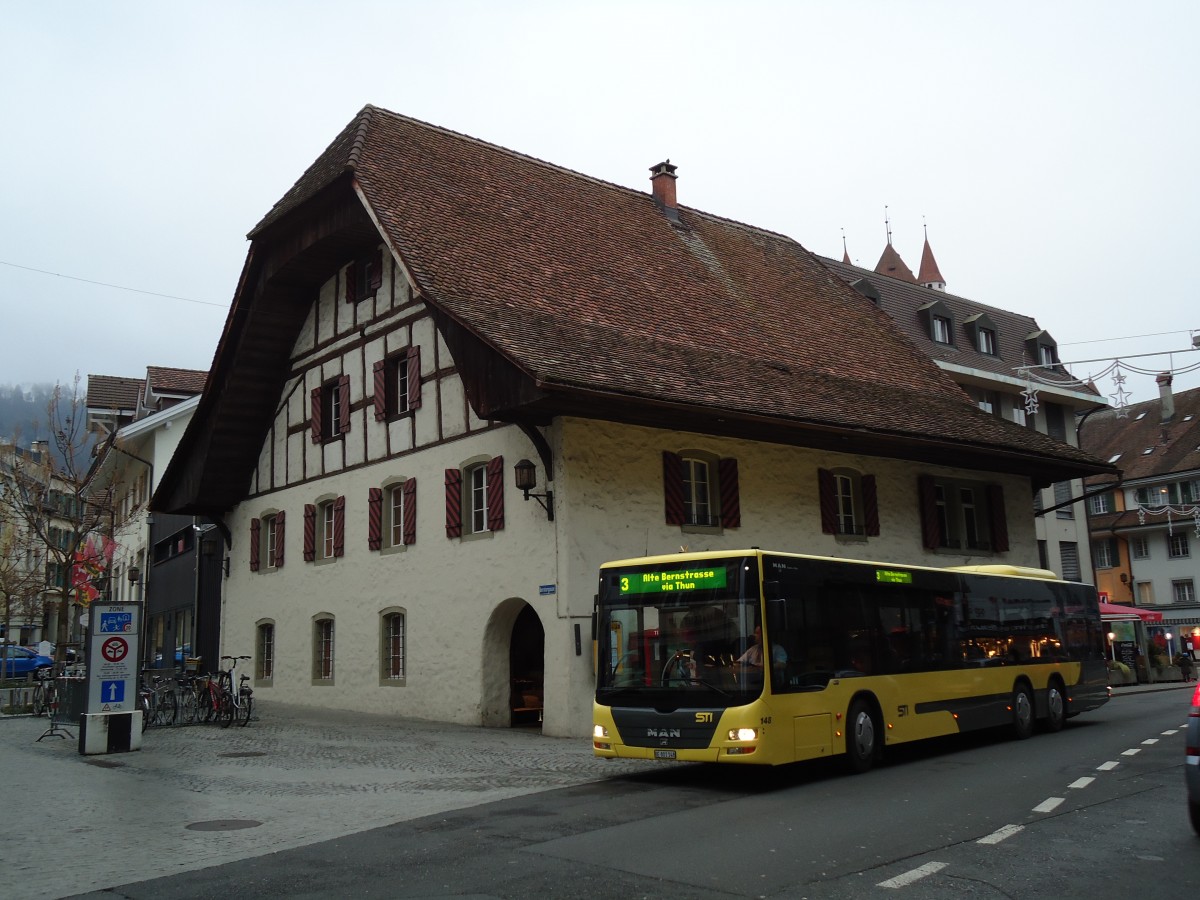 (143'003) - STI Thun - Nr. 148/BE 801'148 - MAN am 7. Januar 2013 in Thun, Sternenplatz