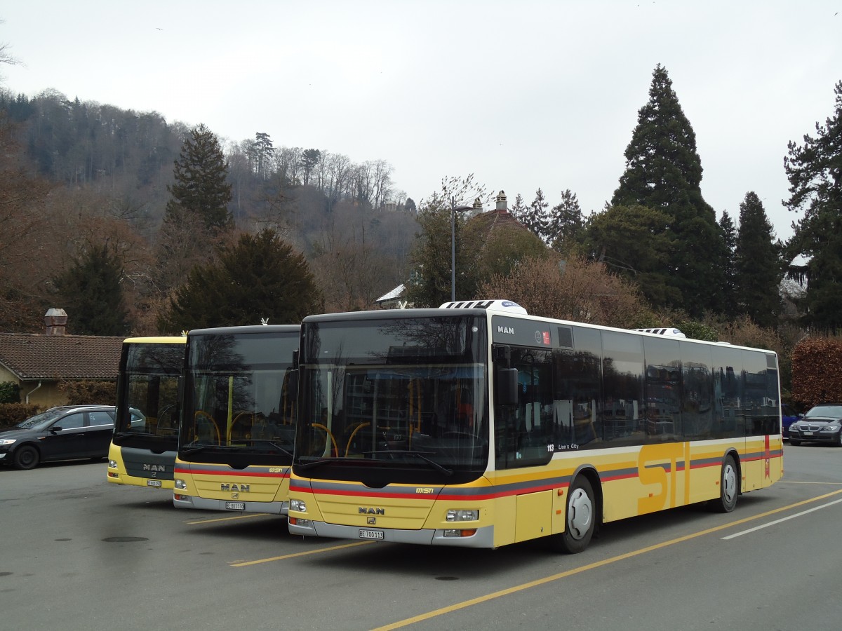 (143'117) - STI Thun - Nr. 113/BE 700'113 - MAN am 24. Januar 2013 bei der Schifflndte Thun