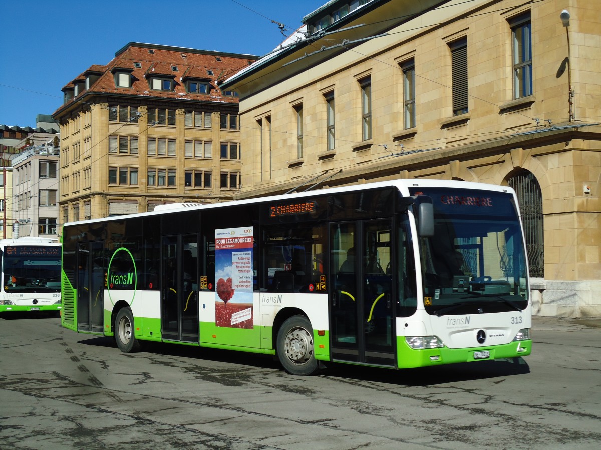 (143'264) - transN, La Chaux-de-Fonds - Nr. 313/NE 78'213 - Mercedes (ex TRN La Chaux-de-Fonds Nr. 313) am 19. Februar 2013 beim Bahnhof La Chaux-de-Fonds