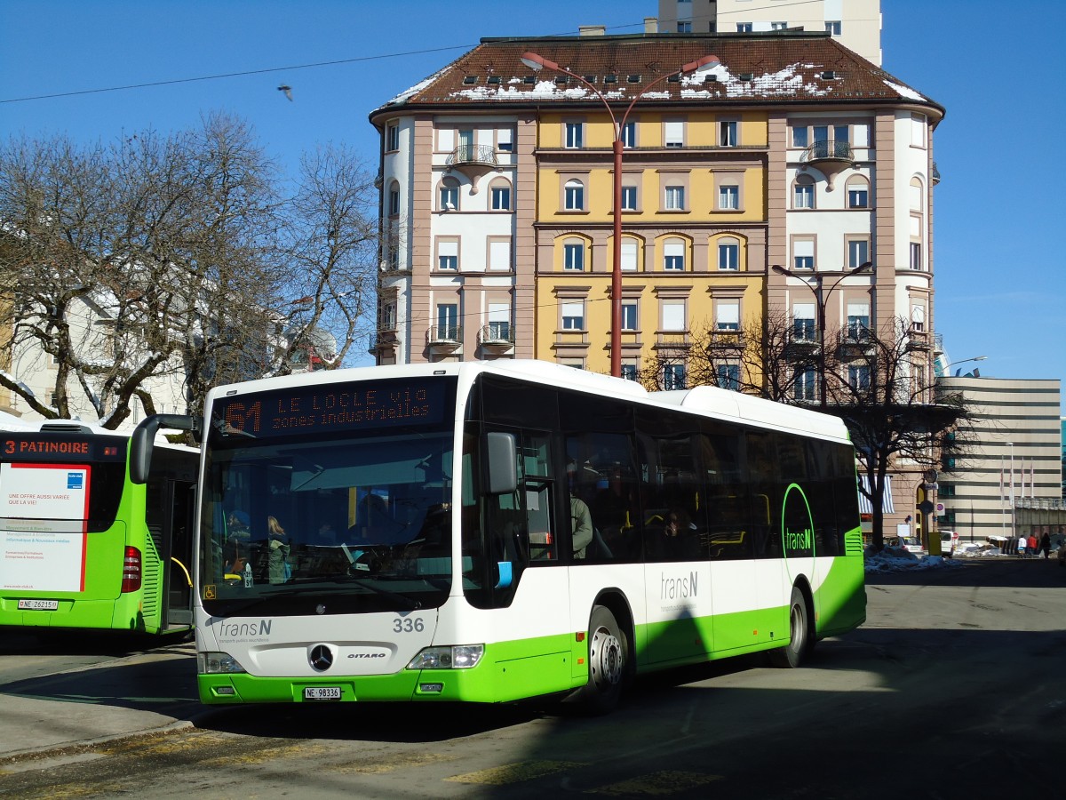 (143'275) - transN, La Chaux-de-Fonds - Nr. 336/NE 98'336 - Mercedes am 19. Februar 2013 beim Bahnhof La Chaux-de-Fonds