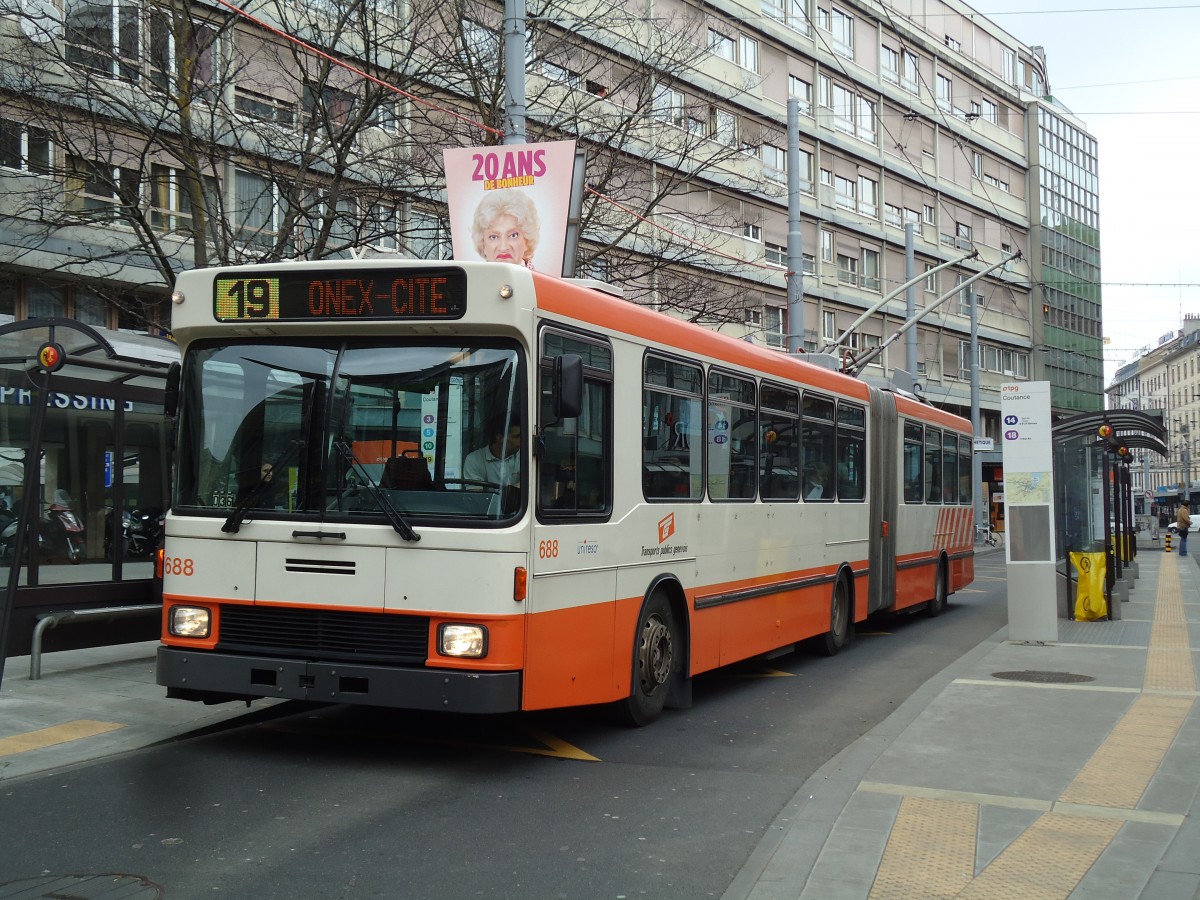 (143'377) - TPG Genve - Nr. 688 - NAW/Hess Gelenktrolleybus am 22. Februar 2013 in Genve, Coutance