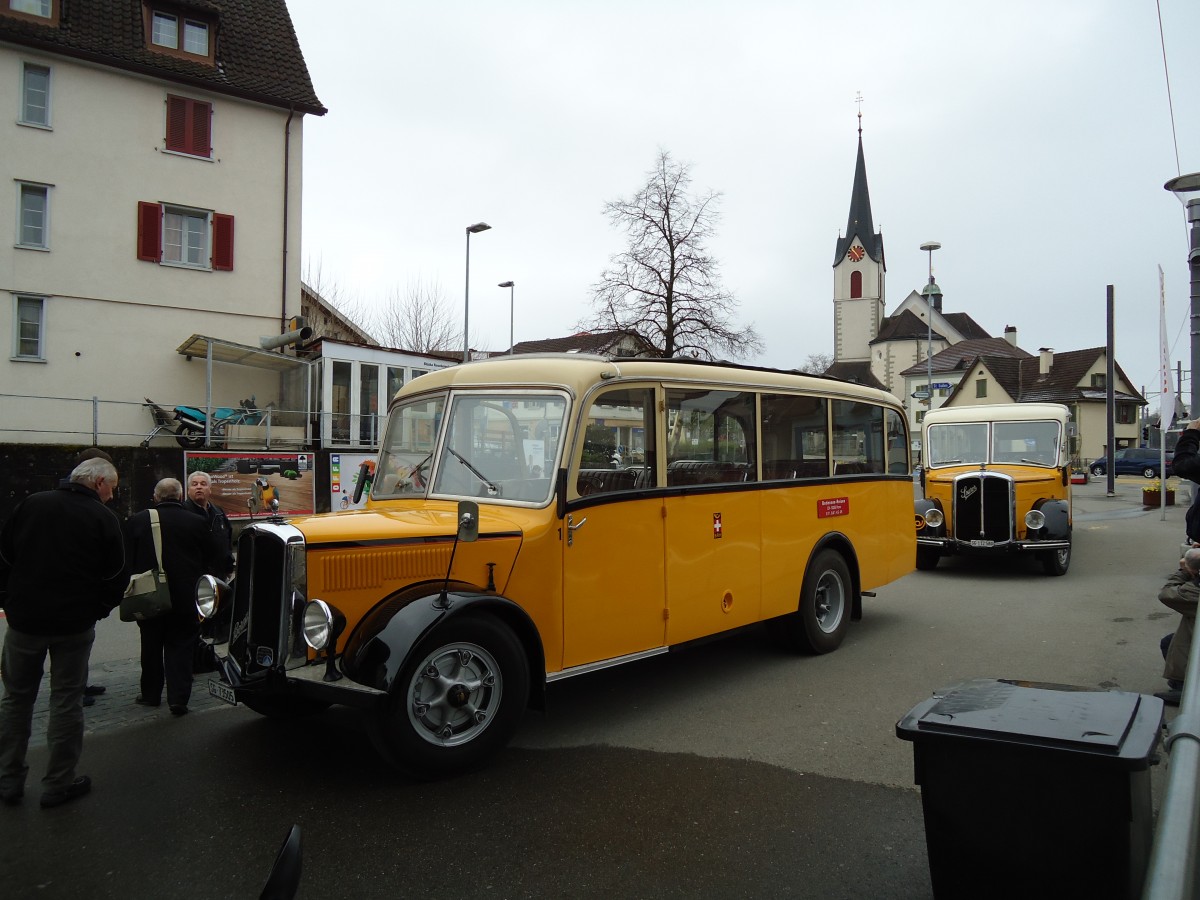 (143'708) - Baumgartner, Horn - Nr. 1/SG 73'505 - Berna/Hess (ex Chiesa, Minusio) am 20. April 2013 beim Bahnhof Goldach