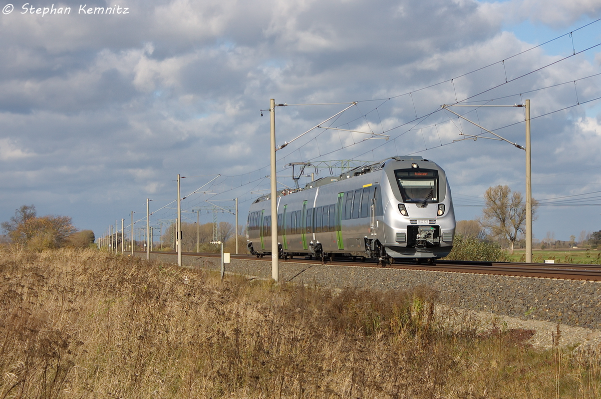 1442 128-3 fr die S-Bahn Mitteldeutschland auf einer Probefahrt in Vietznitz und fuhr in Richtung Nauen weiter. 29.10.2013