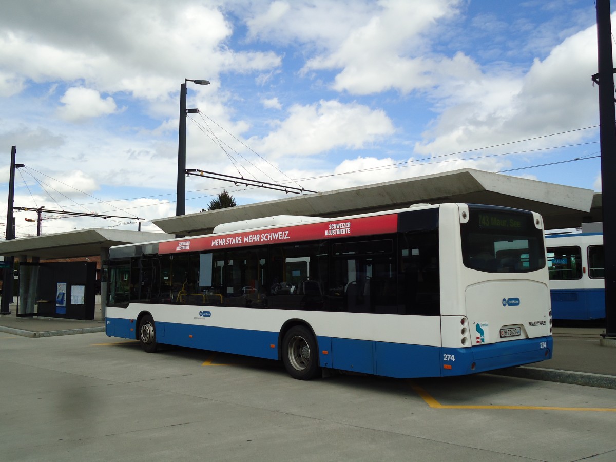 (144'421) - VBZ Zrich - Nr. 274/ZH 726'274 - Neoplan am 20. Mai 2013 beim Bahnhof Zrich-Stettbach