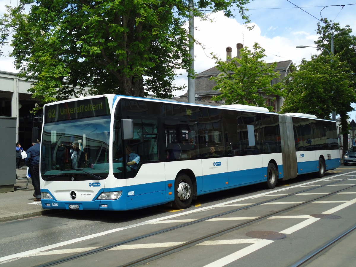 (144'443) - VBZ Zrich - Nr. 408/ZH 745'408 - Mercedes am 20. Mai 2013 beim Bahnhof Zrich-Oerlikon