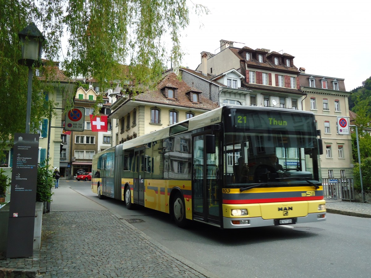 (144'520) - STI Thun - Nr. 103/BE 577'103 - MAN am 24. Mai 2013 in Thun, Sinnebrcke