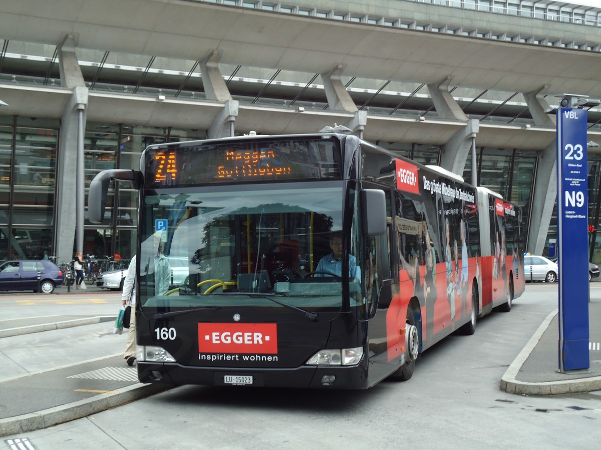 (144'945) - VBL Luzern - Nr. 160/LU 15'023 - Mercedes am 10. Juni 2013 beim Bahnhof Luzern