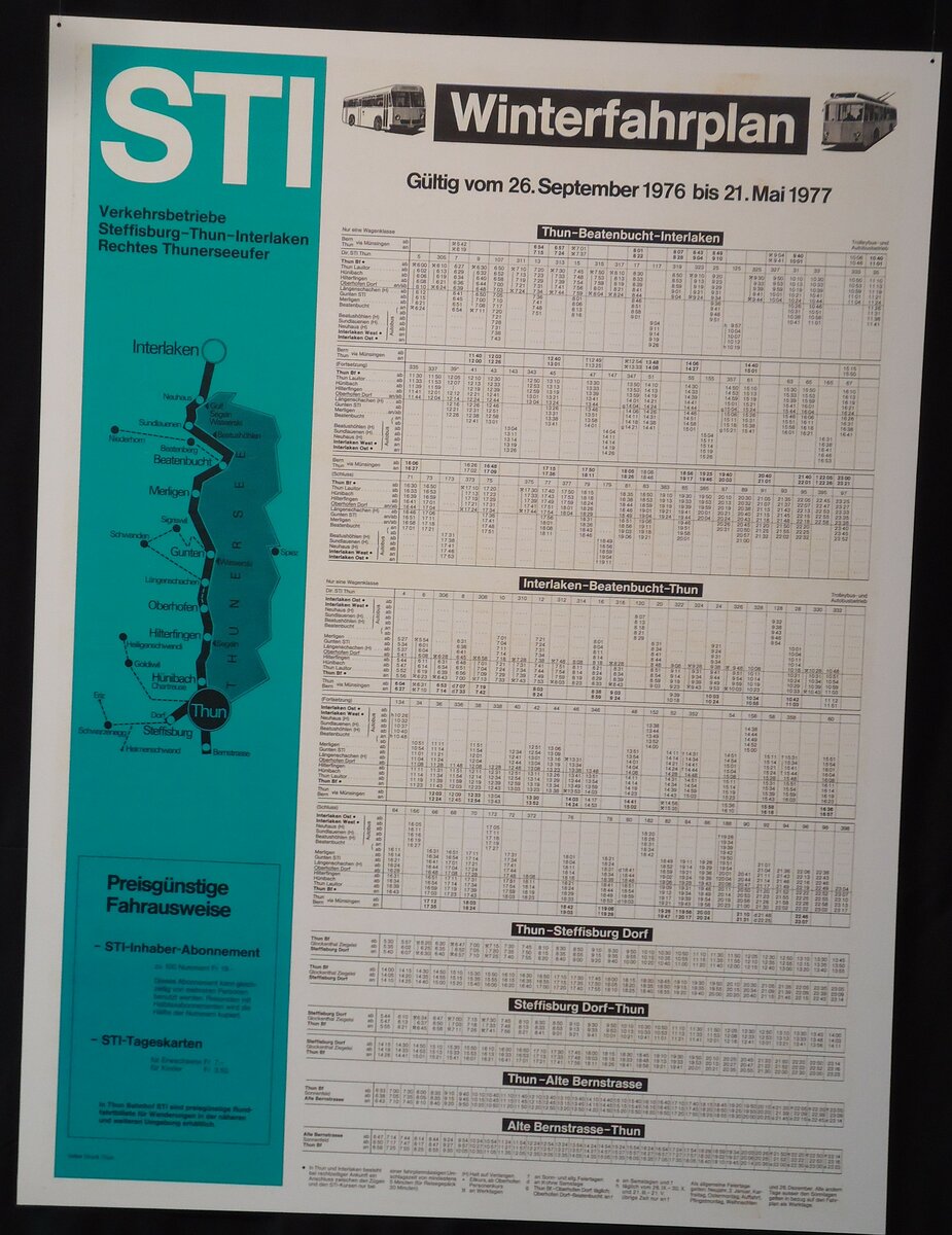 (145'095) - STI-Fahrplan von 1976 bis 1977 am 16. Juni 2013 in Thun, Garage