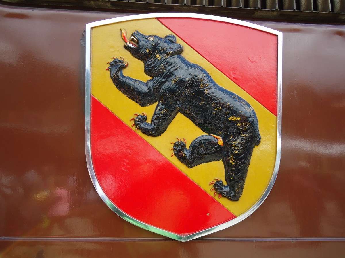 (145'555) - Das Bernerwappen auf der BLS-Lokomotive Nr. 273 am 30. Juni 2013 in Frutigen (100 Jahre BLS)