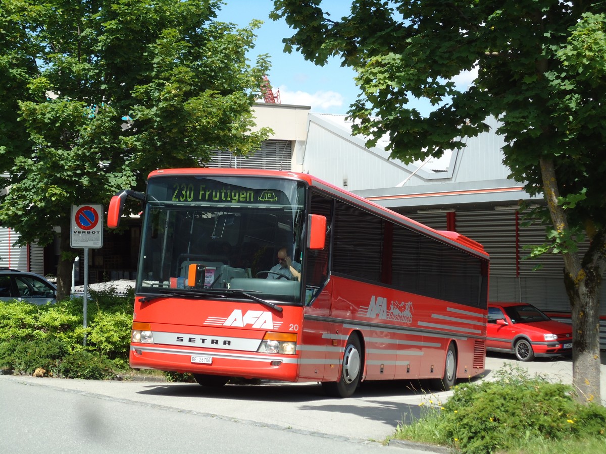 (145'579) - AFA Adelboden - Nr. 20/BE 26'706 - Setra (ex Nr. 6) am 30. Juni 2013 in Frutigen, 100 Jahre BLS