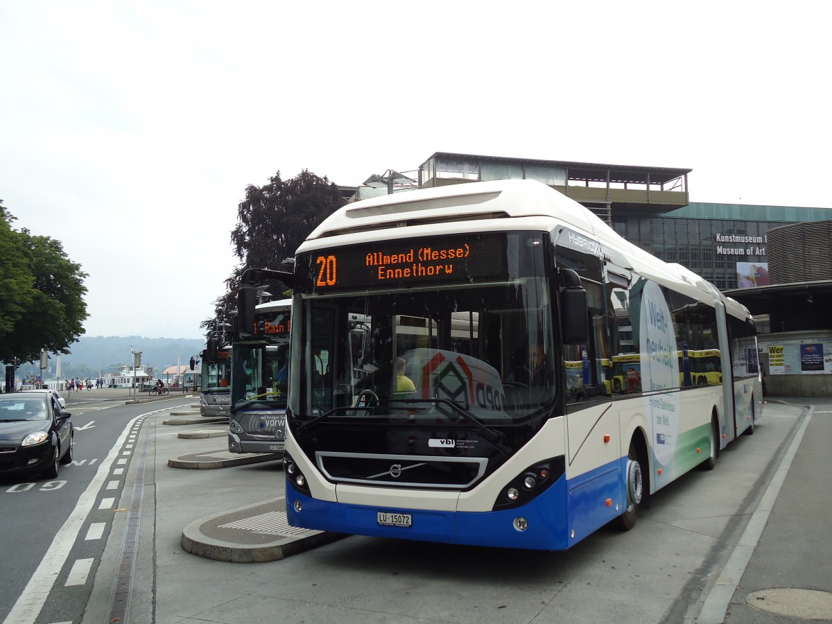 (145'685) - VBL Luzern - Nr. 162/LU 15'072 - Volvo am 8. Juli 2013 beim Bahnhof Luzern