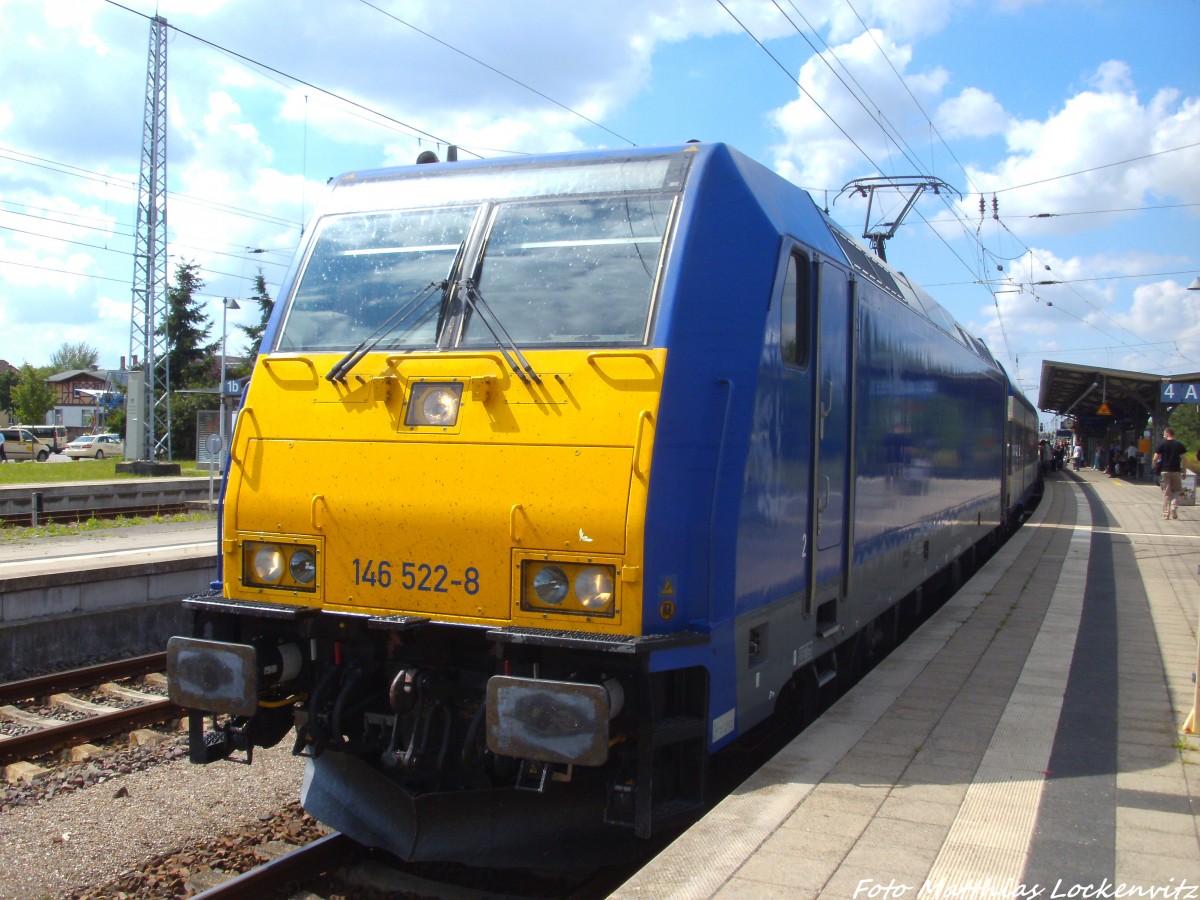 146 522-8 (D-OLA) mit ziel Leipzig Hbf im Bahnhof Gstrow am 15.7.14