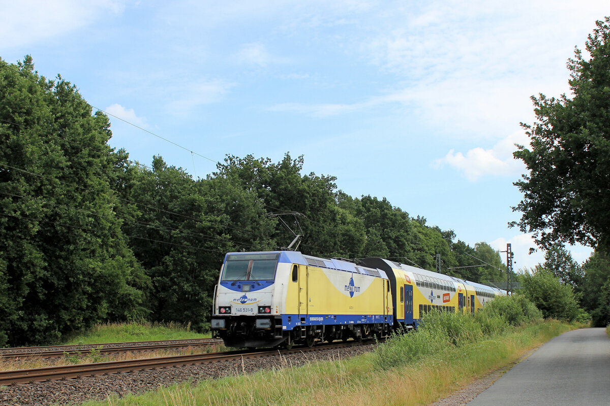 146 531-9 auf den Weg nach Hamburg. Tostedt - Dreihausen, 29.06.2022