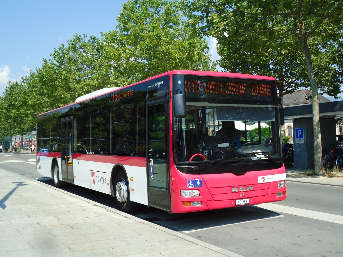 (146'000) - TRAVYS Yverdon - VD 599 MAN am 22. Juli 2013 beim Bahnhof Yverdon