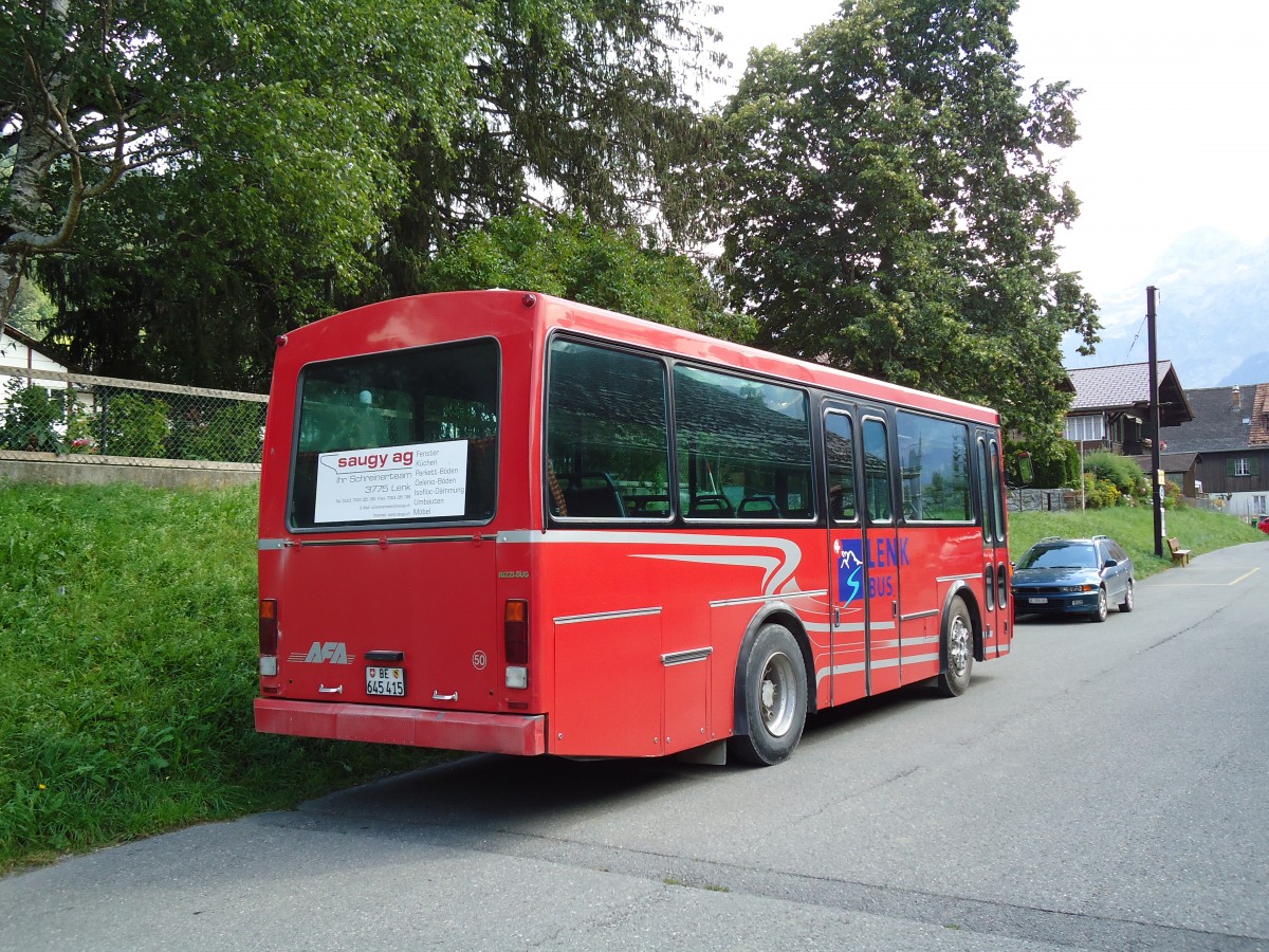 (146'316) - AFA Adelboden - Nr. 50/BE 645'415 - Vetter (ex AVG Grindelwald Nr. 50) am 17. August 2013 beim Bahnhof Lenk