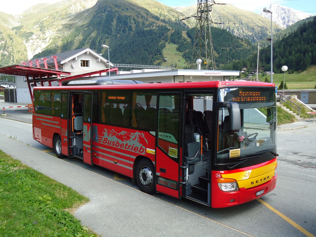 (147'028) - AFA Adelboden - Nr. 24/BE 26'701 - Setra am 2. September 2013 beim Bahnhof Oberwald (Einsatz AVG M.)