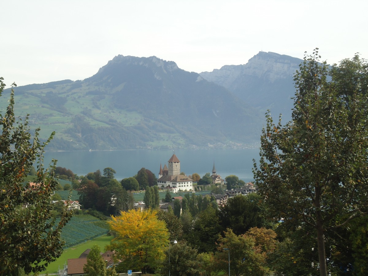 (147'374) - Das Schloss Spiez am Thunersee am 28. September 2013
