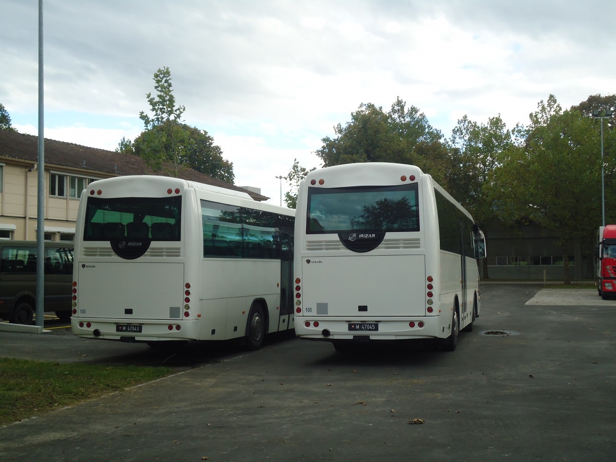 (147'511) - Schweizer Armee - M+47'045 - Scania/Irizar am 13. Oktober 2013 in Thun, Waffenplatz