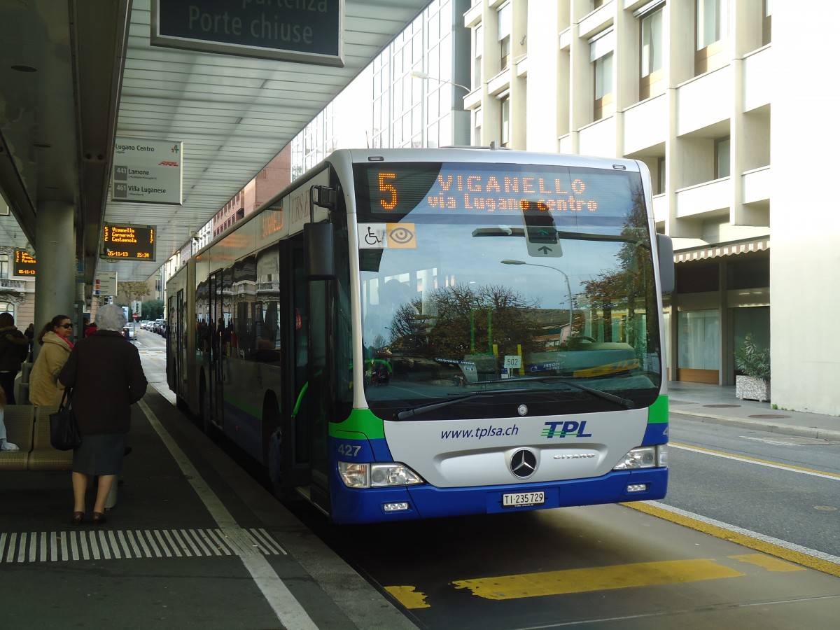 (147'704) - TPL Lugano - Nr. 427/TI 235'729 - Mercedes am 5. November 2013 in Lugano, Centro