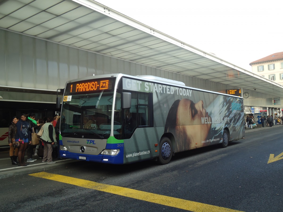 (147'724) - TPL Lugano - Nr. 302/TI 223'837 - Mercedes am 5. November 2013 in Lugano, Centro