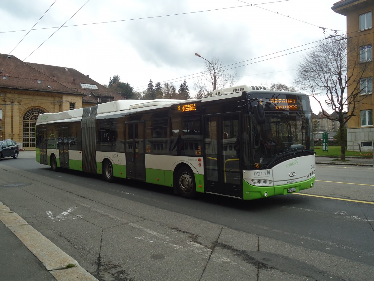 (147'926) - transN, La Chaux-de-Fonds - Nr. 342/NE 145'342 - Solaris am 8. November 2013 beim Bahnhof La Chaux-de-Fonds