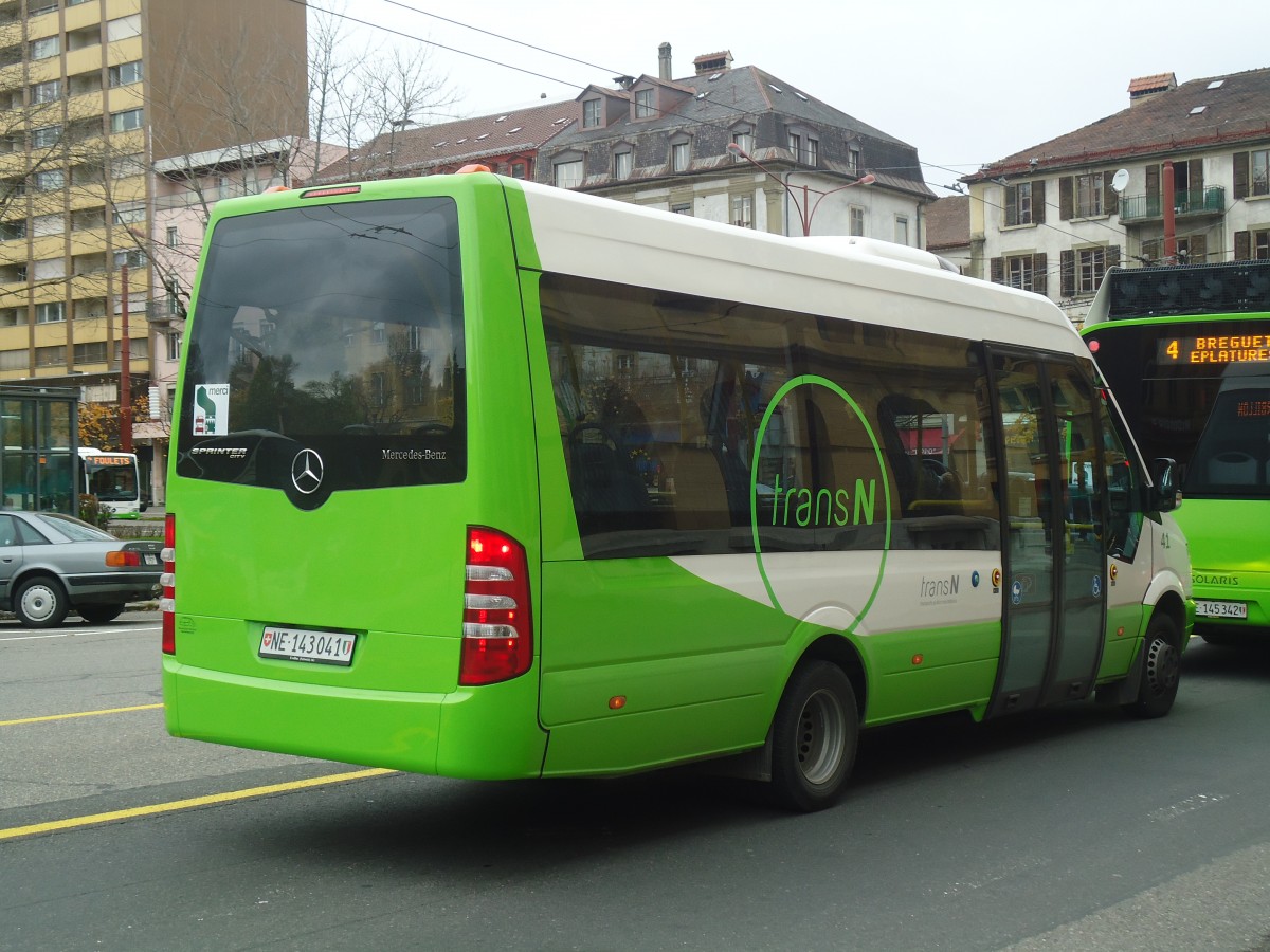 (147'928) - transN, La Chaux-de-Fonds - Nr. 41/NE 143'041 - Mercedes am 8. November 2013 beim Bahnhof La Chaux-de-Fonds