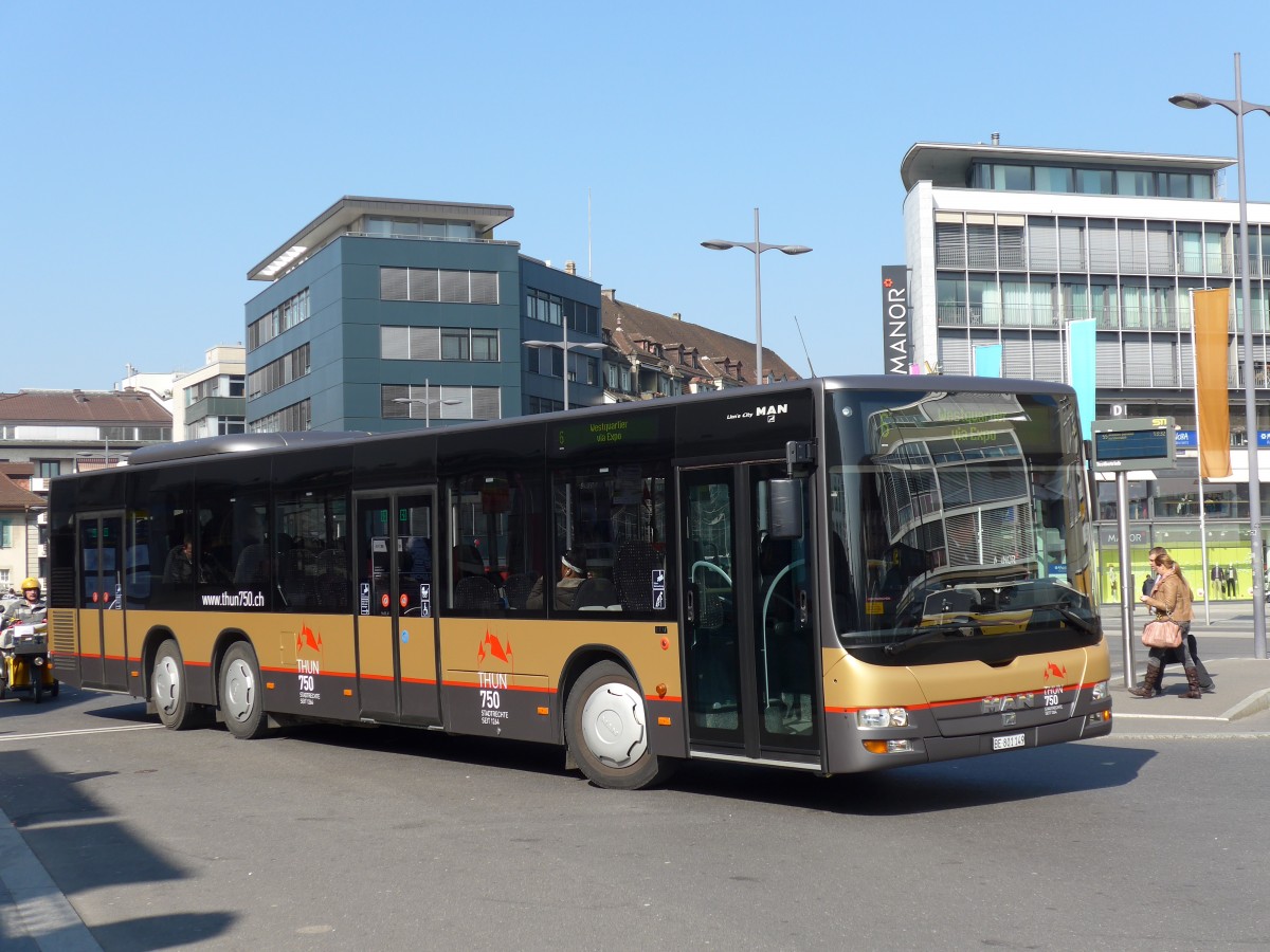 (149'297) - STI Thun - Nr. 149/BE 801'149 - MAN am 12. Mrz 2014 beim Bahnhof Thun