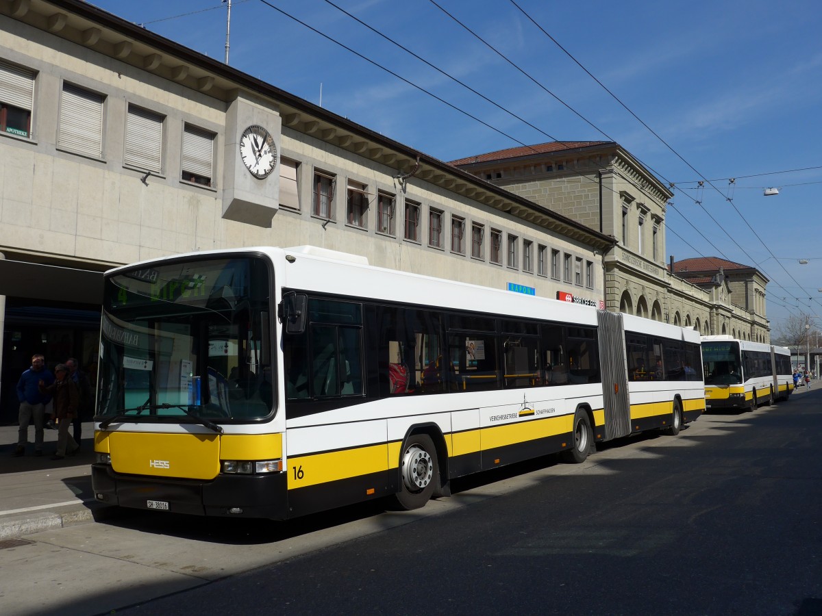 (149'411) - VBSH Schaffhausen - Nr. 16/SH 38'016 - Volvo/Hess am 29. Mrz 2014 beim Bahnhof Schaffhausen