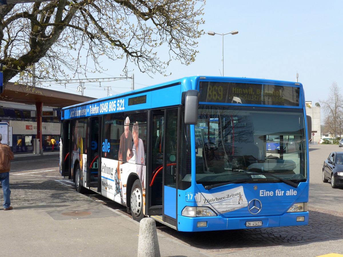 (149'489) - VZO Grningen - Nr. 17/ZH 41'417 - Mercedes am 31. Mrz 2014 beim Bahnhof Wetzikon