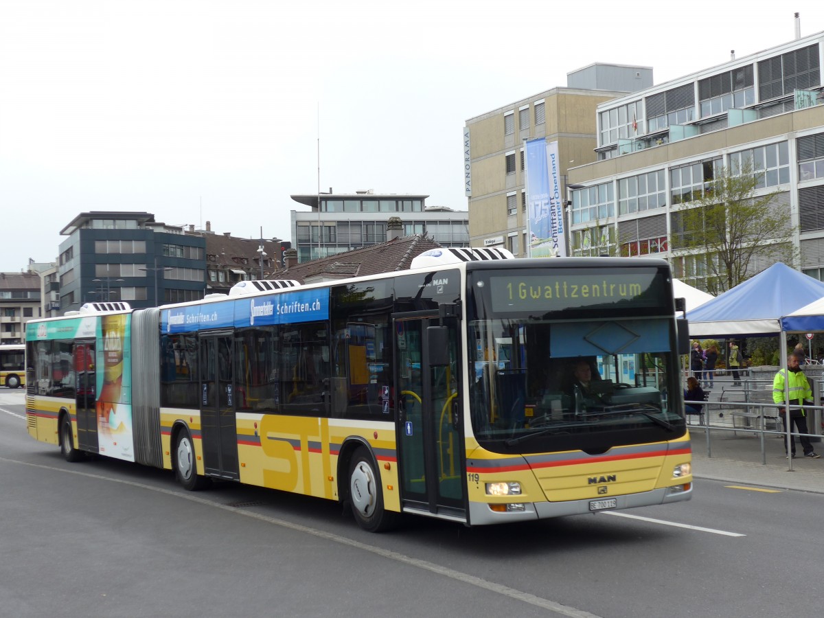 (149'659) - STI Thun - Nr. 119/BE 700'119 - MAN am 18. April 2014 bei der Schifflndte Thun