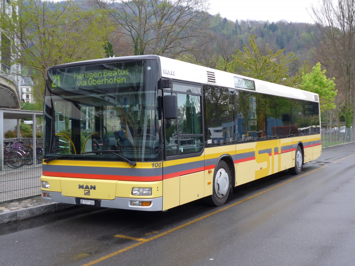 (149'696) - STI Thun - Nr. 100/BE 577'100 - MAN am 21. April 2014 bei der Schifflndte Thun