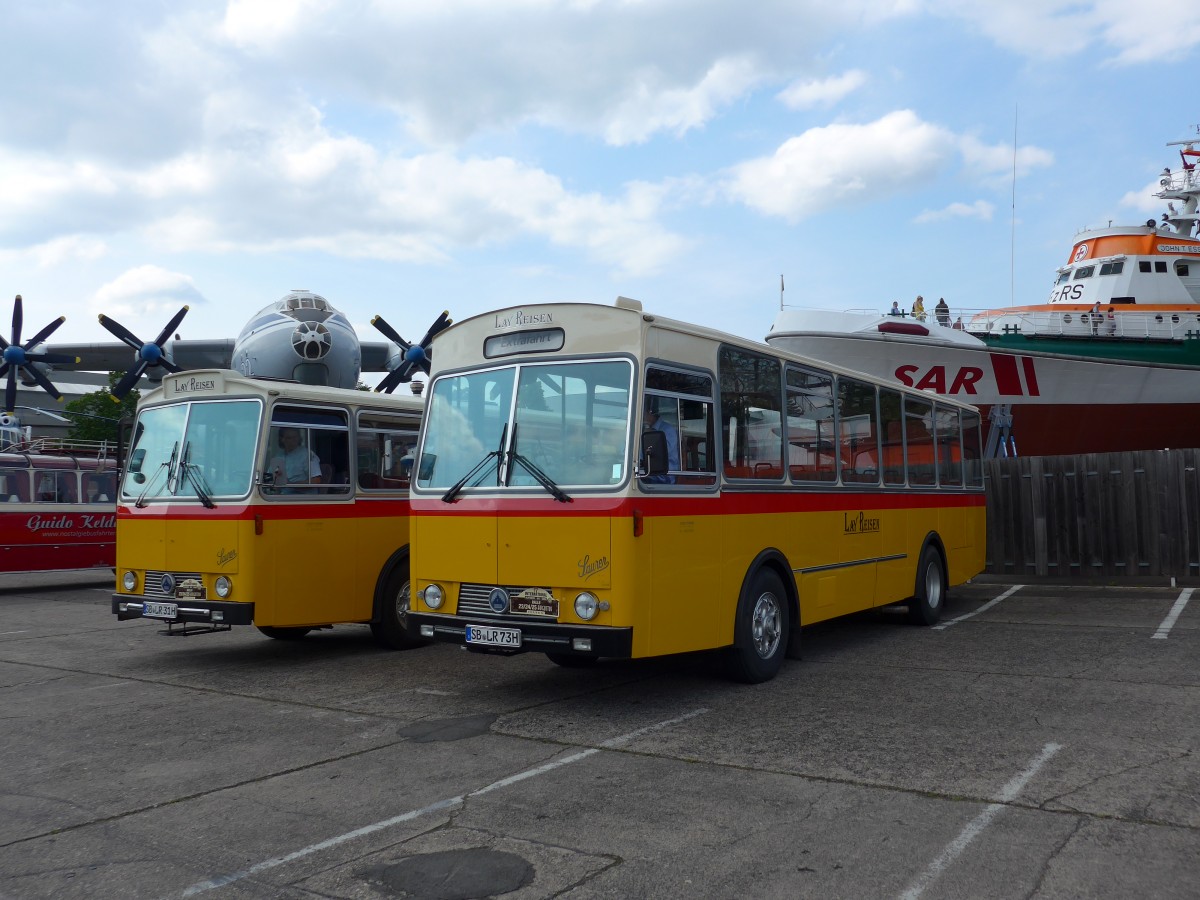 (150'502) - Lay Reisen, Pttlingen - SB-LR 73H - Saurer/Tscher (ex Engel, D-Lollar; ex Demarmels, Salouf; ex P 24'655) am 26. April 2014 in Speyer, Technik-Museum