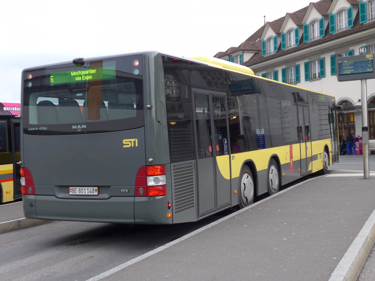 (150'659) - STI Thun - Nr. 148/BE 801'148 - MAN am 14. Mai 2014 beim Bahnhof Thun