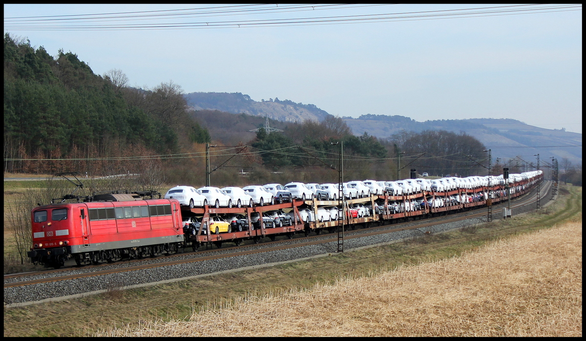 151 015 mit Autozug am 08.03.15 bei Harrbach