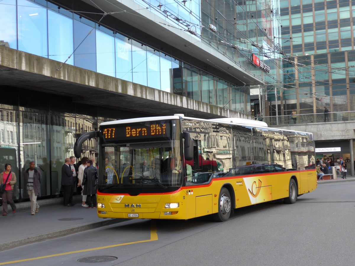 (151'004) - Steiner, Ortschwaben - Nr. 13/BE 47'894 - MAN am 28. Mai 2014 beim Bahnhof Bern