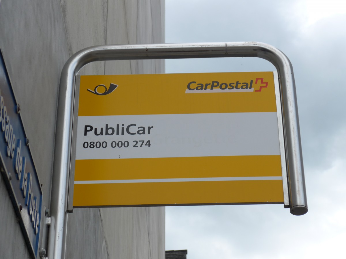 (151'058) - PostAuto-Haltestelle - Del�mont, PubliCar - am 29. Mai 2014