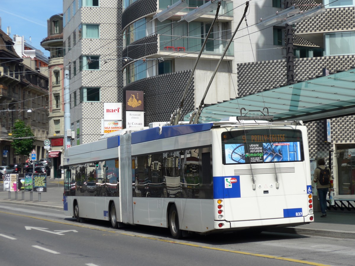 (151'152) - TL Lausanne - Nr. 837 - Hess/Hess Gelenktrolleybus am 1. Juni 2014 in Lausanne, Chauderon