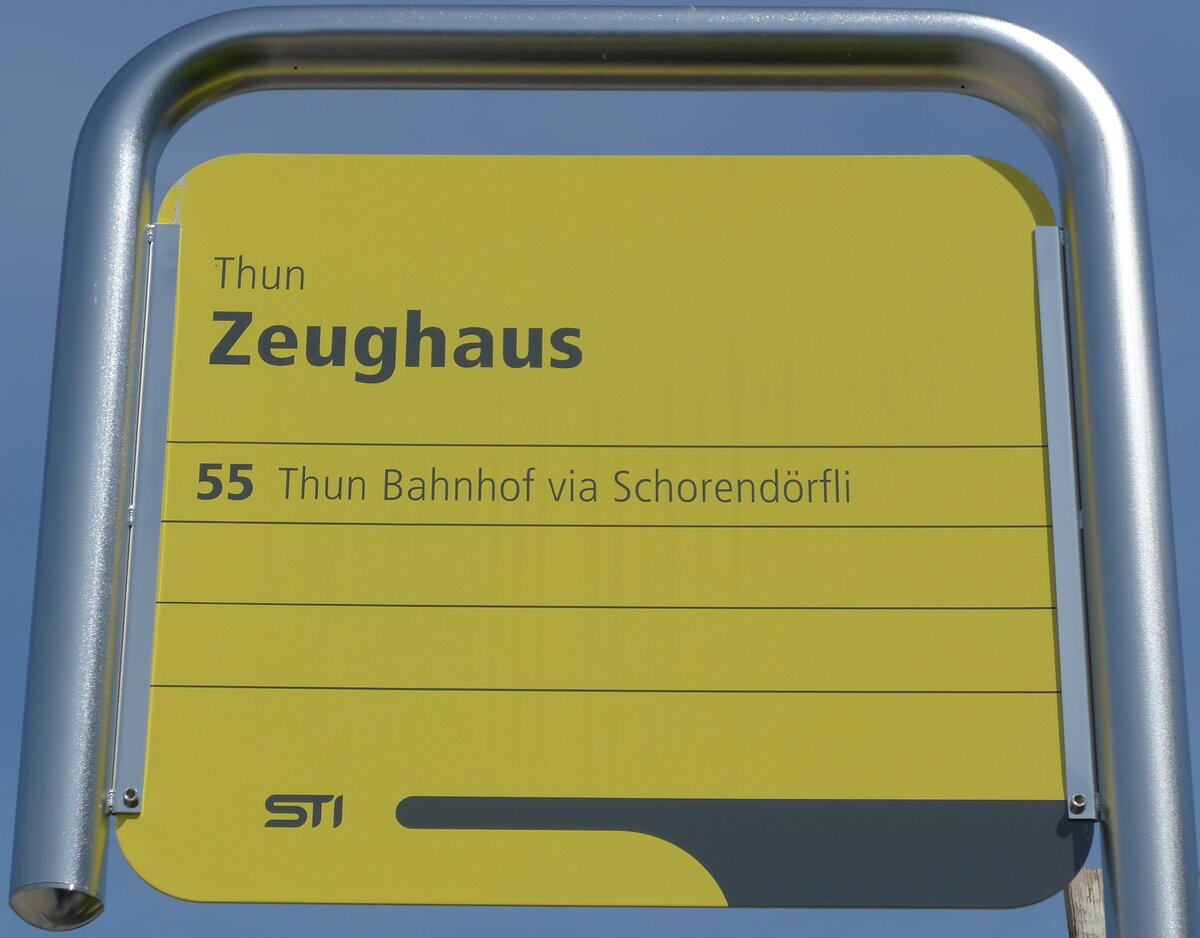 (153'955) - STI-Haltestellenschild - Thun, Zeughaus - am 17. August 2014