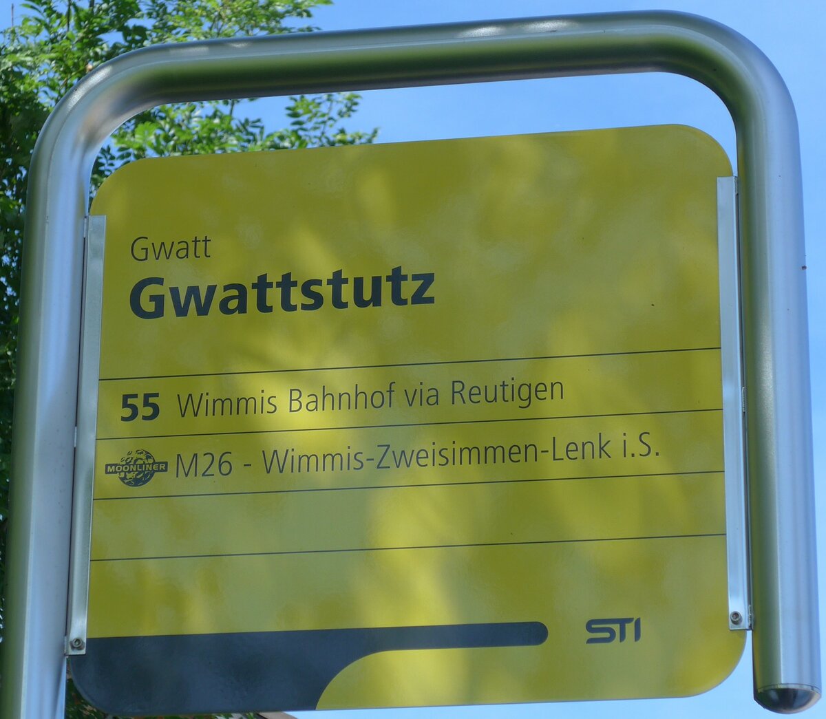 (153'961) - STI-Haltestellenschild - Gwatt, Gwattstutz - am 17. August 2014