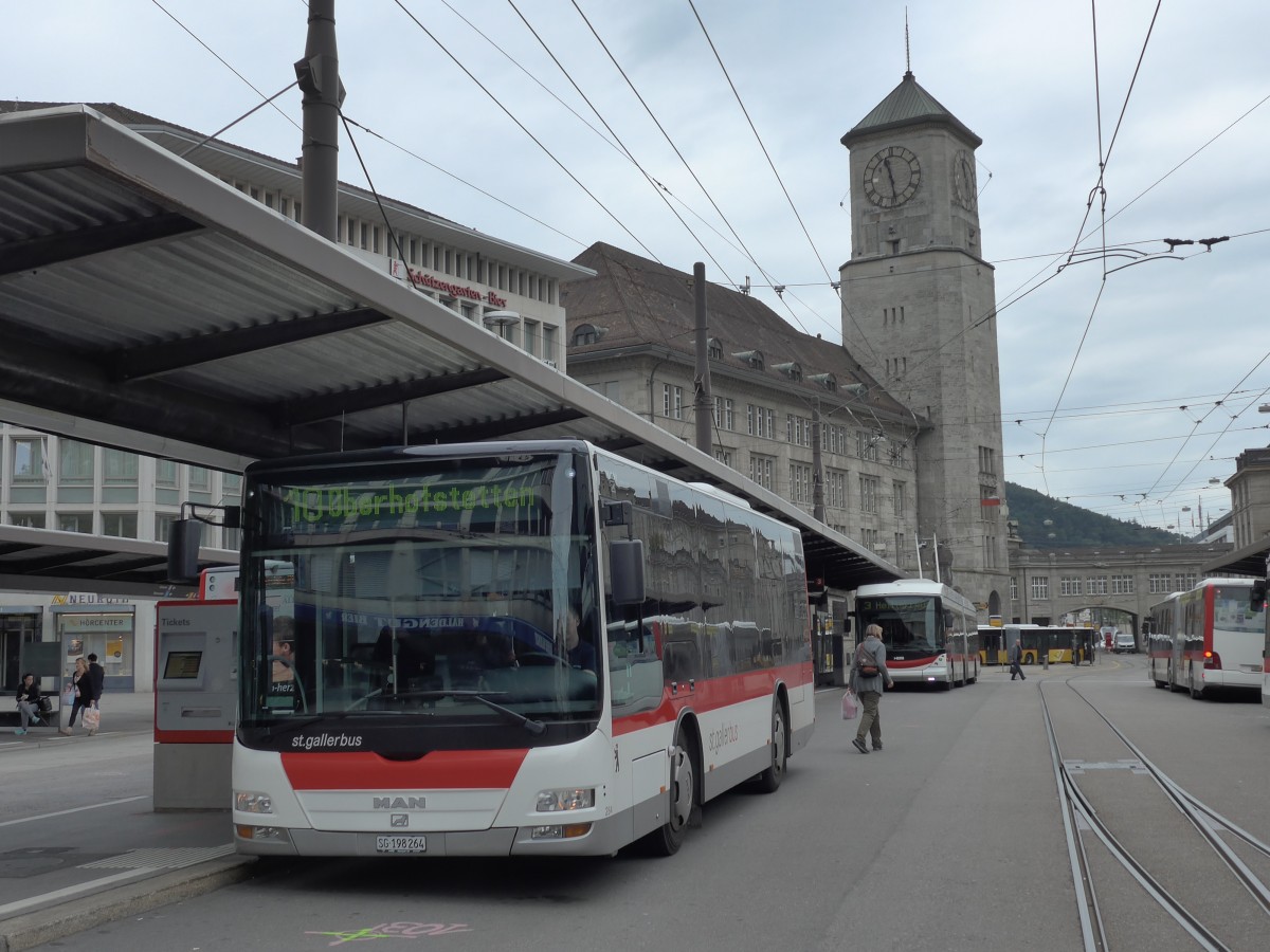 (154'158) - St. Gallerbus, St. Gallen - Nr. 264/SG 198'264 - MAN am 20. August 2014 beim Bahnhof St. Gallen