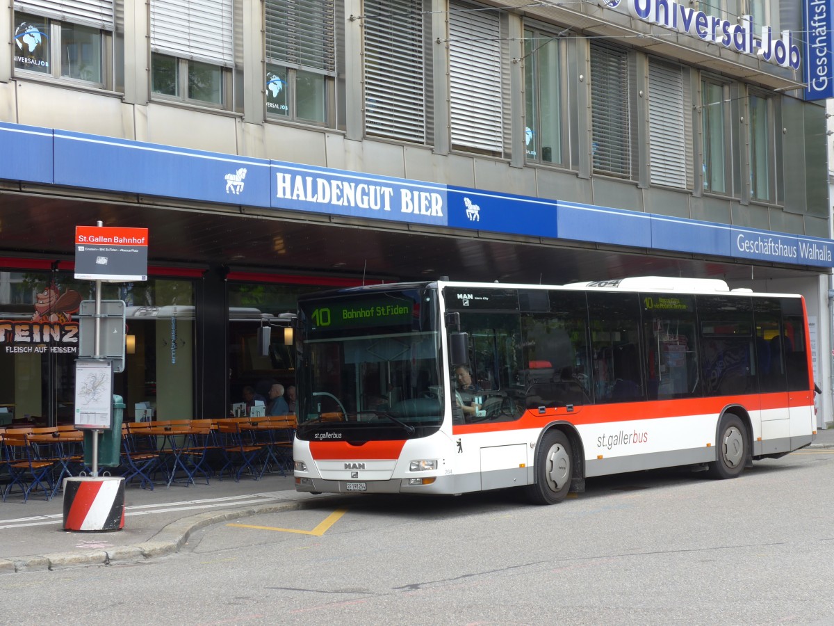 (154'187) - St. Gallerbus, St. Gallen - Nr. 264/SG 198'264 - MAN am 20. August 2014 beim Bahnhof St. Gallen