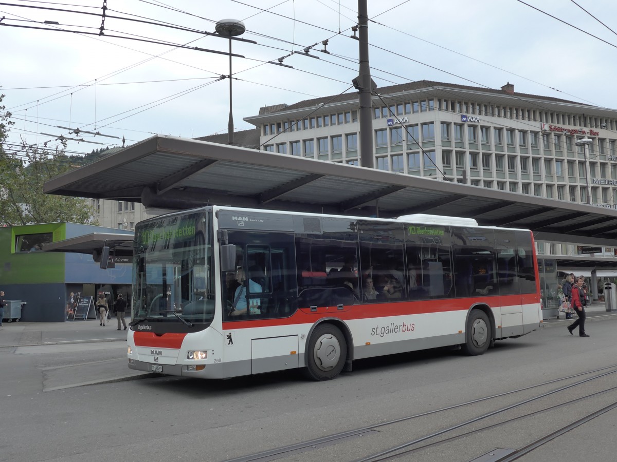 (154'209) - St. Gallerbus, St. Gallen - Nr. 269/SG 198'269 - MAN/Gppel am 20. August 2014 beim Bahnhof St. Gallen