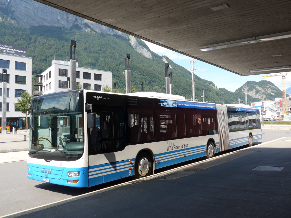 (154'348) - RTB Altsttten - Nr. 9/SG 348'633 - MAN am 21. August 2014 beim Bahnhof Sargans (Einsatz BSW)