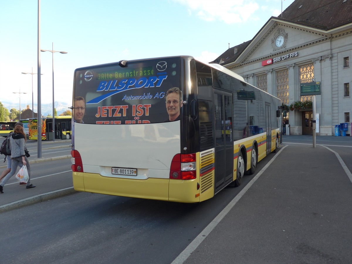 (154'871) - STI Thun - Nr. 139/BE 801'139 - MAN am 2. September 2014 beim Bahnhof Thun