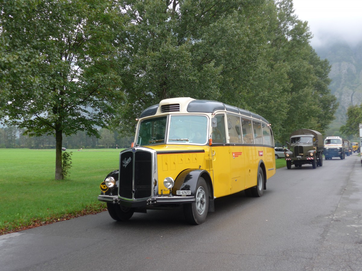 (155'043) - Sigg, Sennwald - SG 47'672 - Saurer/FHS (ex Oldie-Reisen, Matzingen; ex Studach, Teufen; ex M+79'512; ex P 23'155; ex P 2242) am 13. September 2014 in Chur, Waffenplatz