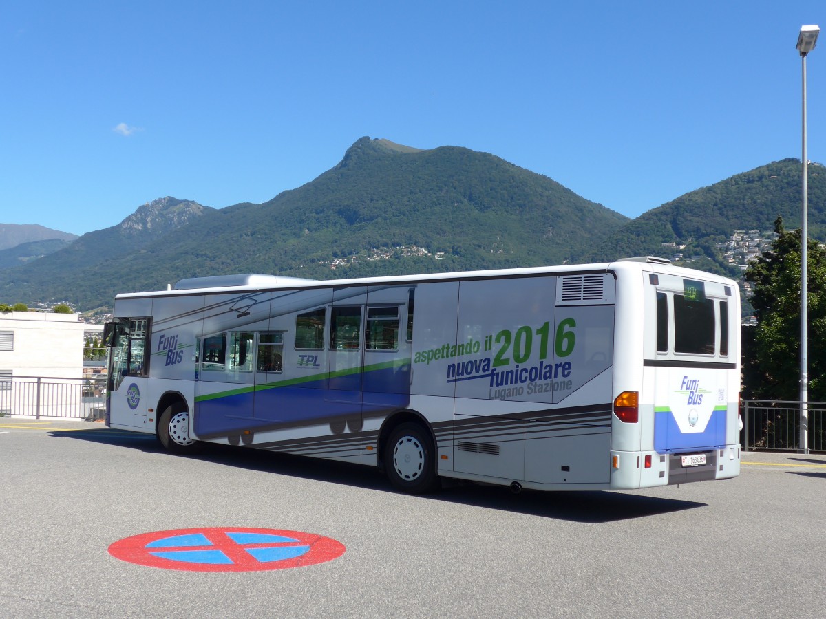 (155'163) - TPL Lugano - Nr. 320/TI 163'636 - Mercedes (ex Nr. 19) am 13. September 2014 beim Bahnhof Lugano