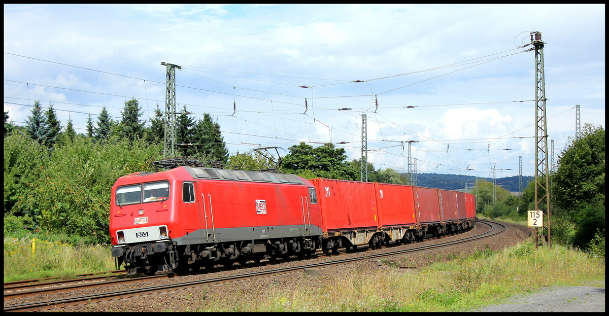 156 003 der MEG mit Containerzug am 14.08.14 in Götzenhof