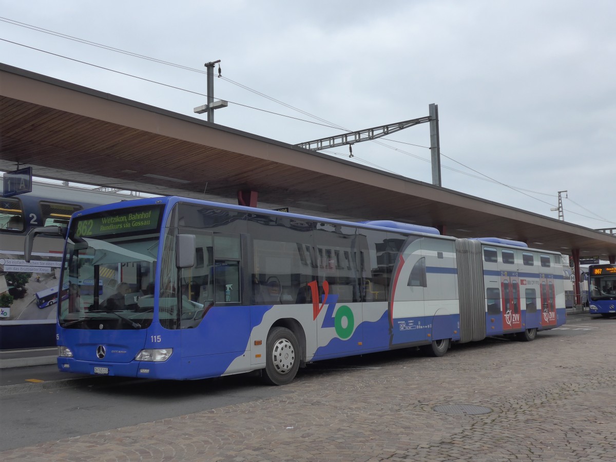 (156'216) - VZO Grningen - Nr. 115/ZH 745'115 - Mercedes am 28. Oktober 2014 beim Bahnhof Wetzikon
