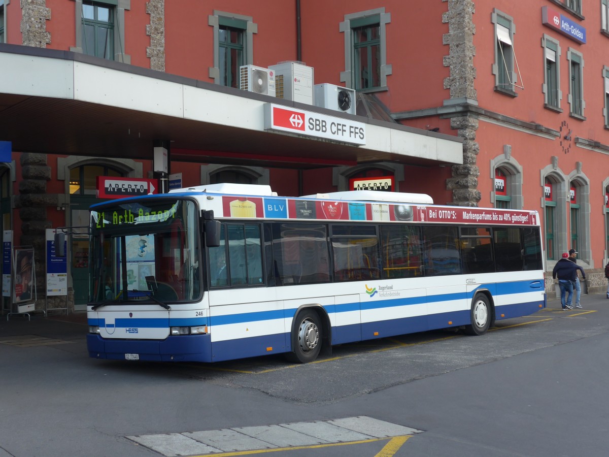 (156'372) - Auf der Maur, Steinen - Nr. 246/SZ 77'440 - Scania/Hess (ex Amrein, Kssnacht; ex ZVB Zug Nr. 117; ex ZVB Zug Nr. 17) am 31. Oktober 2014 beim Bahnhof Arth-Goldau