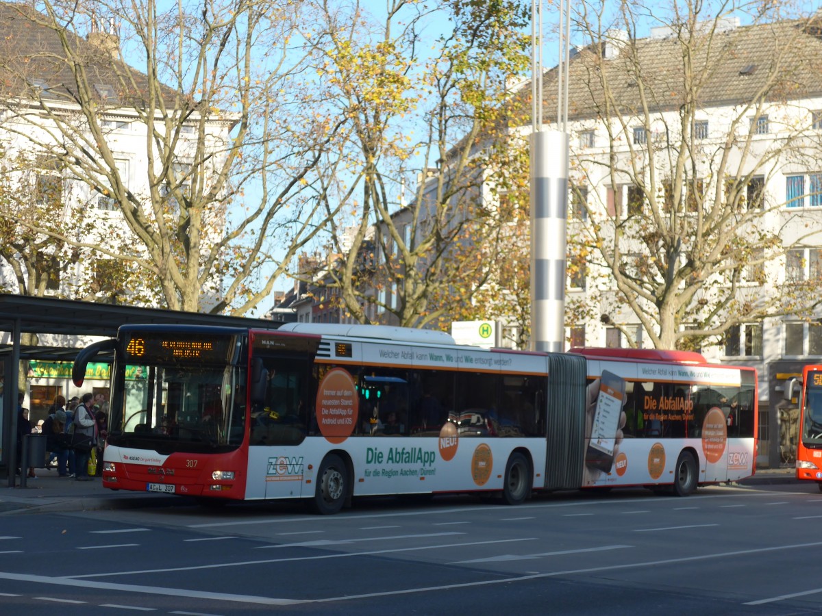 (157'200) - ASEAG Aachen - Nr. 307/AC-L 307 - MAN am 21. November 2014 beim Hauptbahnhof Aachen